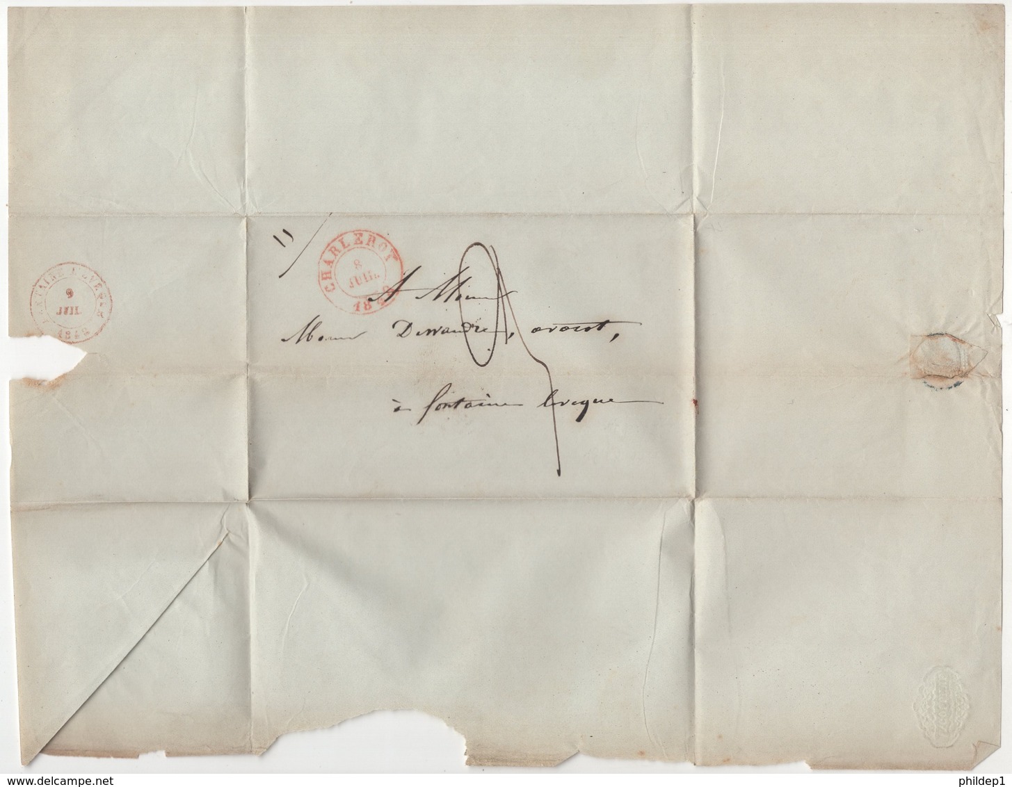 Enveloppe Précurseur Envoyé De Charleroy Vers Fontaine Lévêque En 1848. Je N'y Connais Pas Grand Chose - 1830-1849 (Belgique Indépendante)