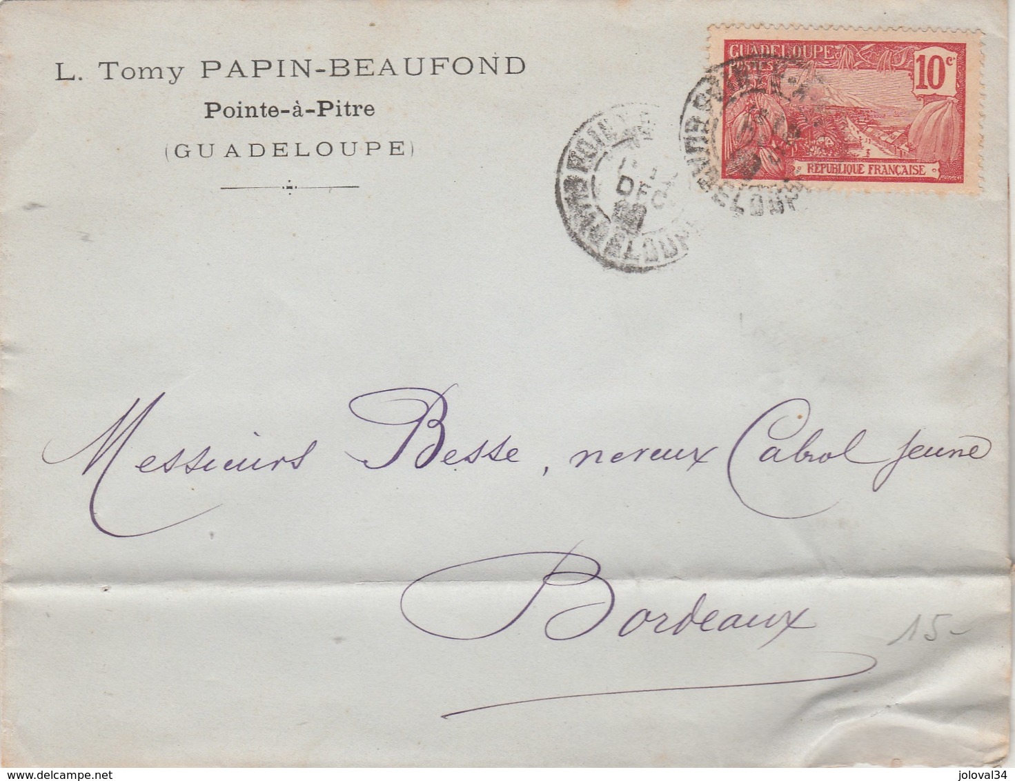 Guadeloupe Yvert 59 Seul Sur Lettre Entête Papin Beaufond POINTE A PITRE 12/12/19?? à Bordeaux - Lettres & Documents