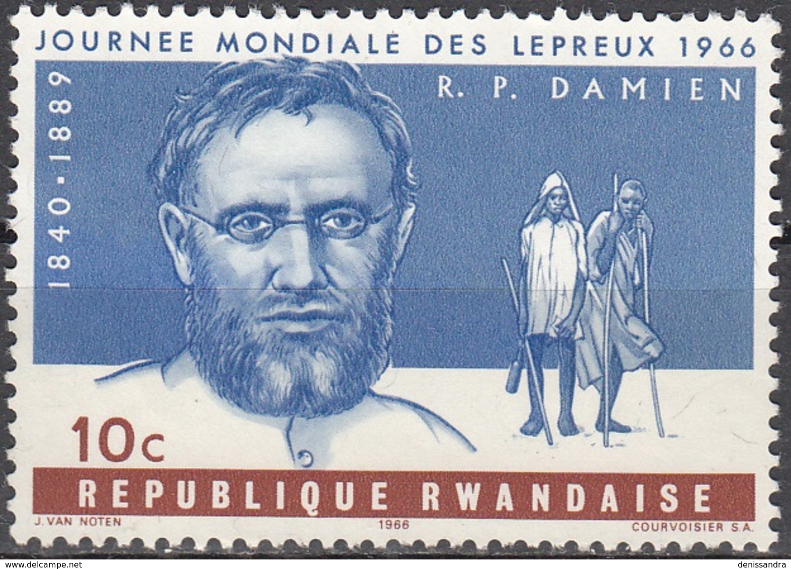 Rwanda 1966 Michel 143 O Cote (2005) 0.30 Euro Père Damien - Oblitérés