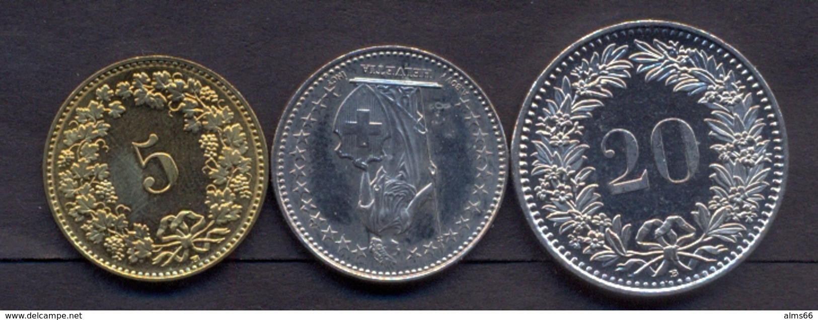 Switzerland Swiss 5 20 50 Rappen 2015 UNC (Set 3 Coins) - Autres & Non Classés