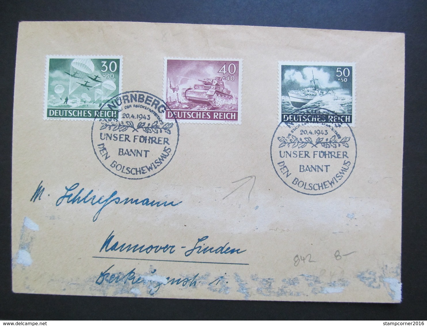 DR Nr. 840-842, 1943, Brief, MiF, Sonderstempel Nürnberg Führer  *DEL2171* - Storia Postale