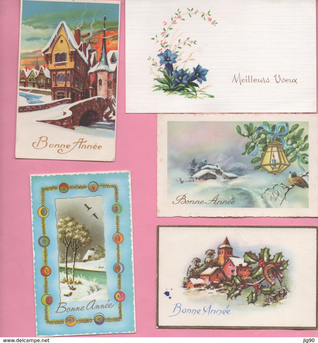 Cinq Cartes De Vœux Petit Format Année 1960-75 - New Year