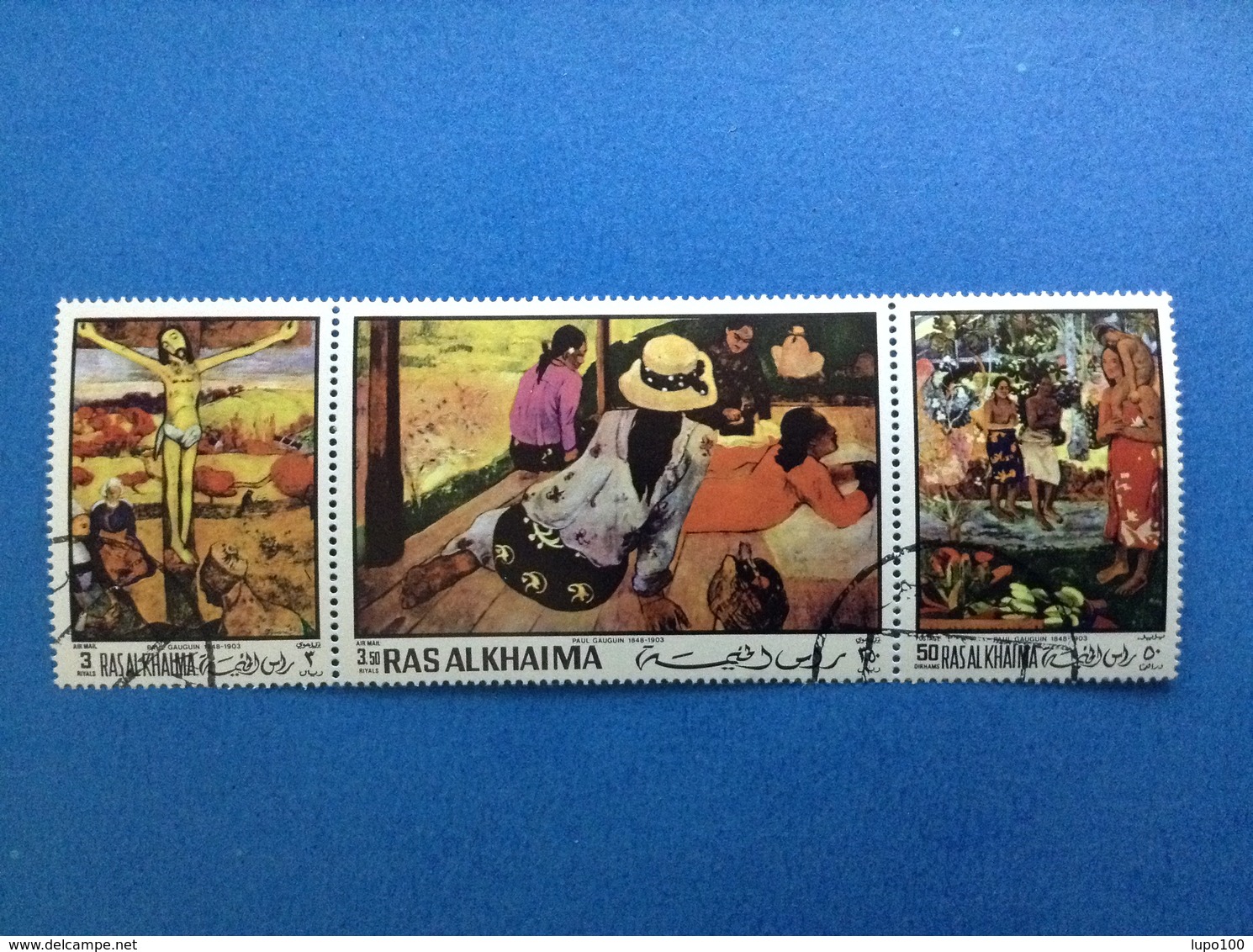 1970 RAS AL KHAIMA PAUL GAUGUIN ARTE DIPINTI QUADRI FRANCOBOLLI USATI STAMPS USED TRITTICO - Quadri