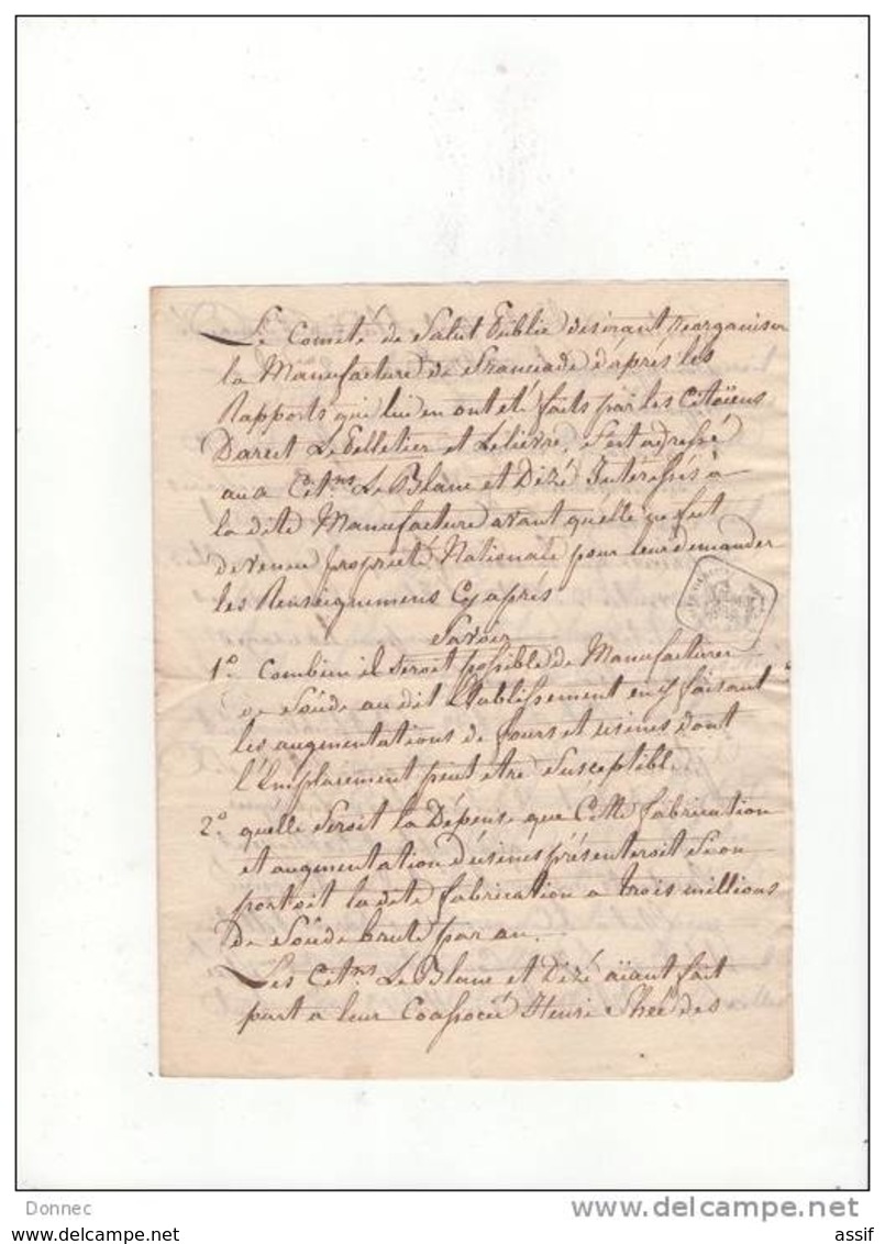 SAINT-DENIS 12 lettres et documents adressés à Leblanc ( Soude, Manufacture Franciade ), Berthollet, Darcet, ....