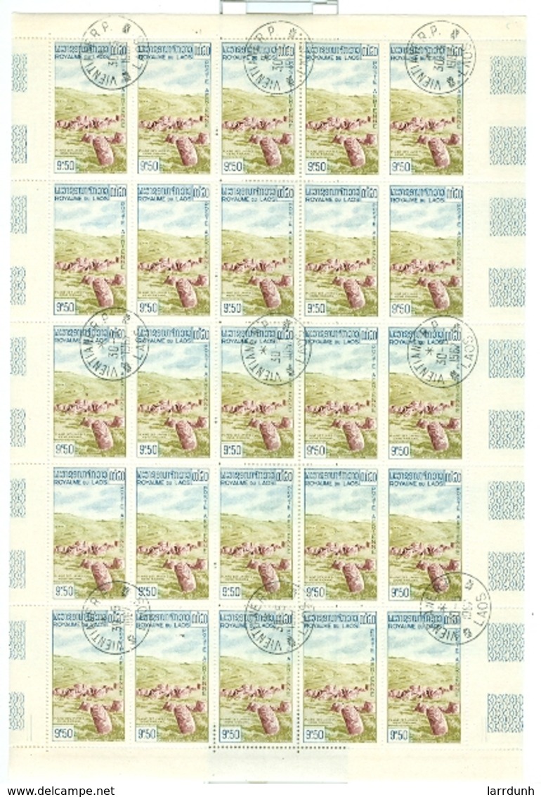 Laos  C35 Plain Of Stones Xieng Khouang Cancelled Full Sheet Of 25 NOT Folded 1960 A04s - Dominica (1978-...)