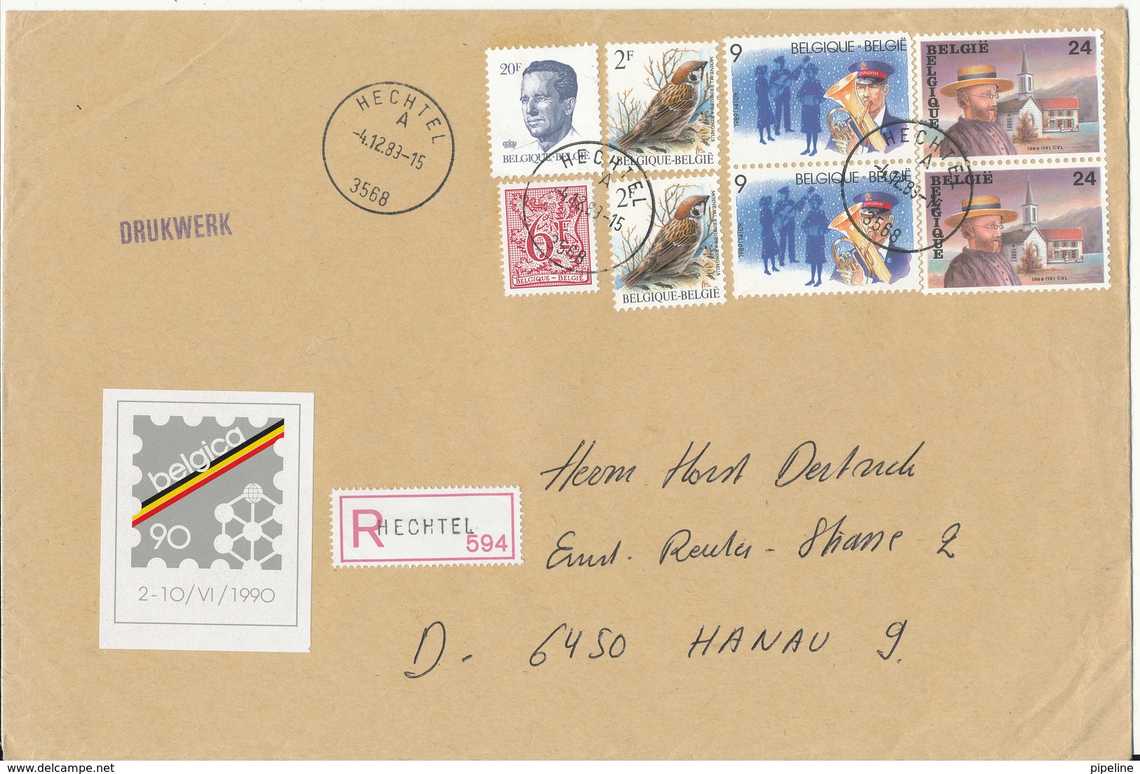 Belgium Big Size Registered Cover Sent To Germany Hechtel 4-12-1989 Good Franked - Covers & Documents