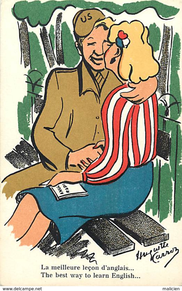 -ref-B395- Guerre 1939-45 - Humoristiques - Illustrateurs - Illustrateur Huguette Carron -lecon D Anglais- Amerique- Usa - Humoristiques