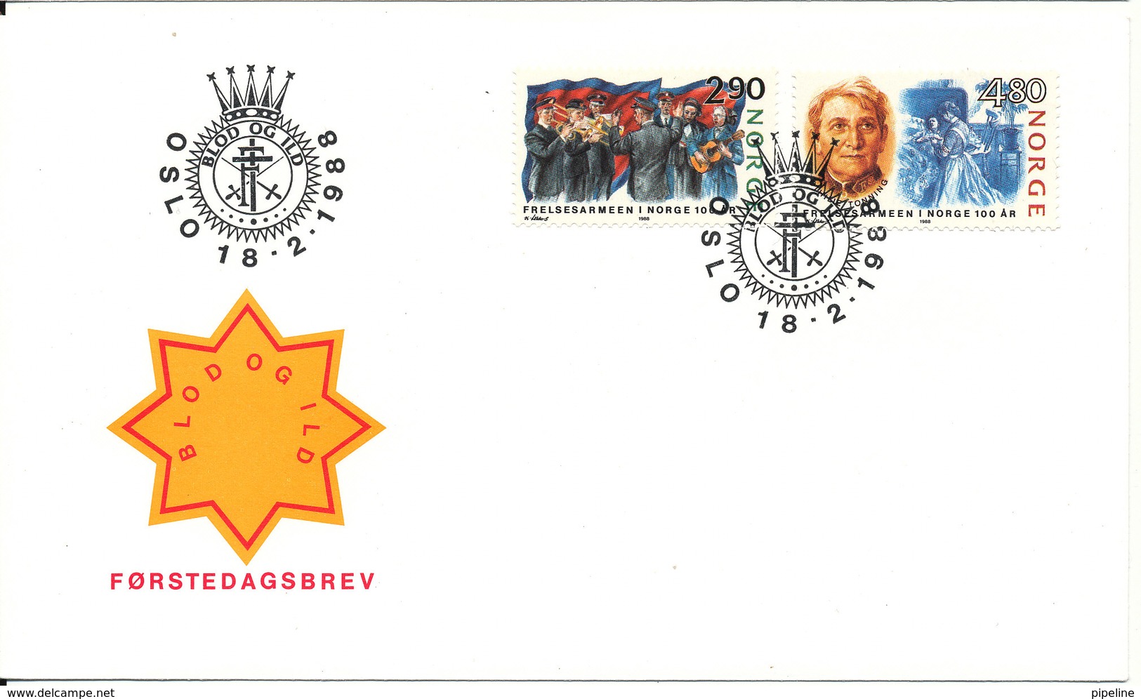 Norway FDC 18-2-1988 Salvation Army Complete Set With Cachet - FDC