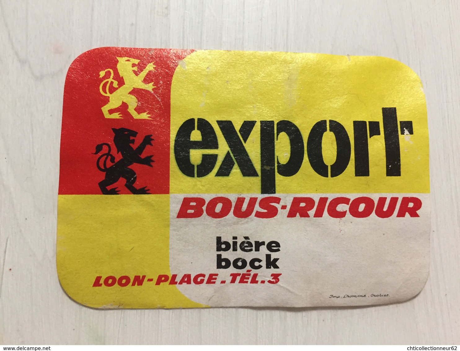 Ancienne Étiquette 1 BIÈRE BOCK EXPORT  BRASSERIE BOUS RICOUR LOON PLAGE NORD - Bière
