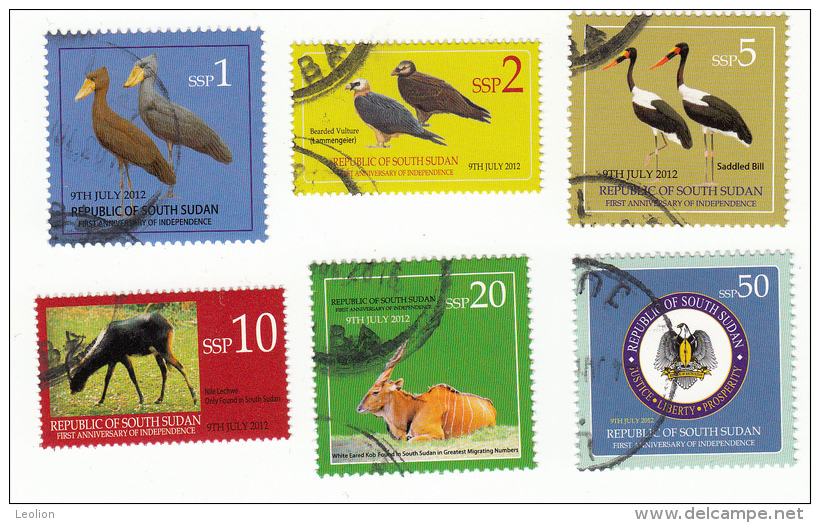 SOUTH SUDAN Full Set 2nd Issue Cancelled = Südsudan 1, 2, 5, 10, 20 And 50 SSP Birds Wildlife Soudan Du Sud - Sud-Soudan