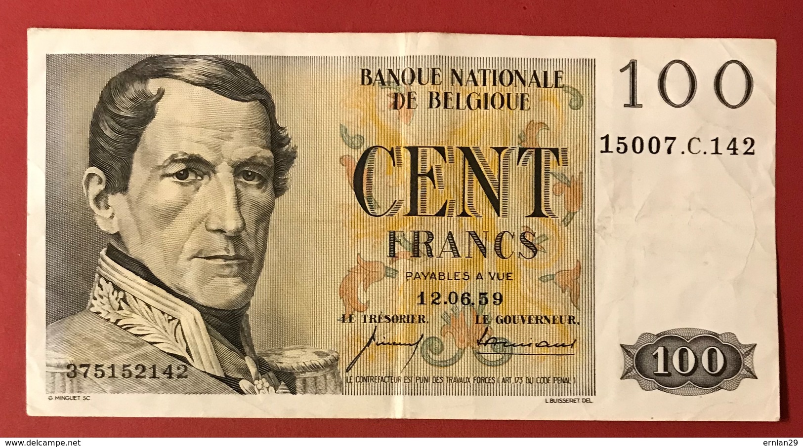 Belgique Billet De Banque - 100 Francs 12/06/1959 - 100 Francs