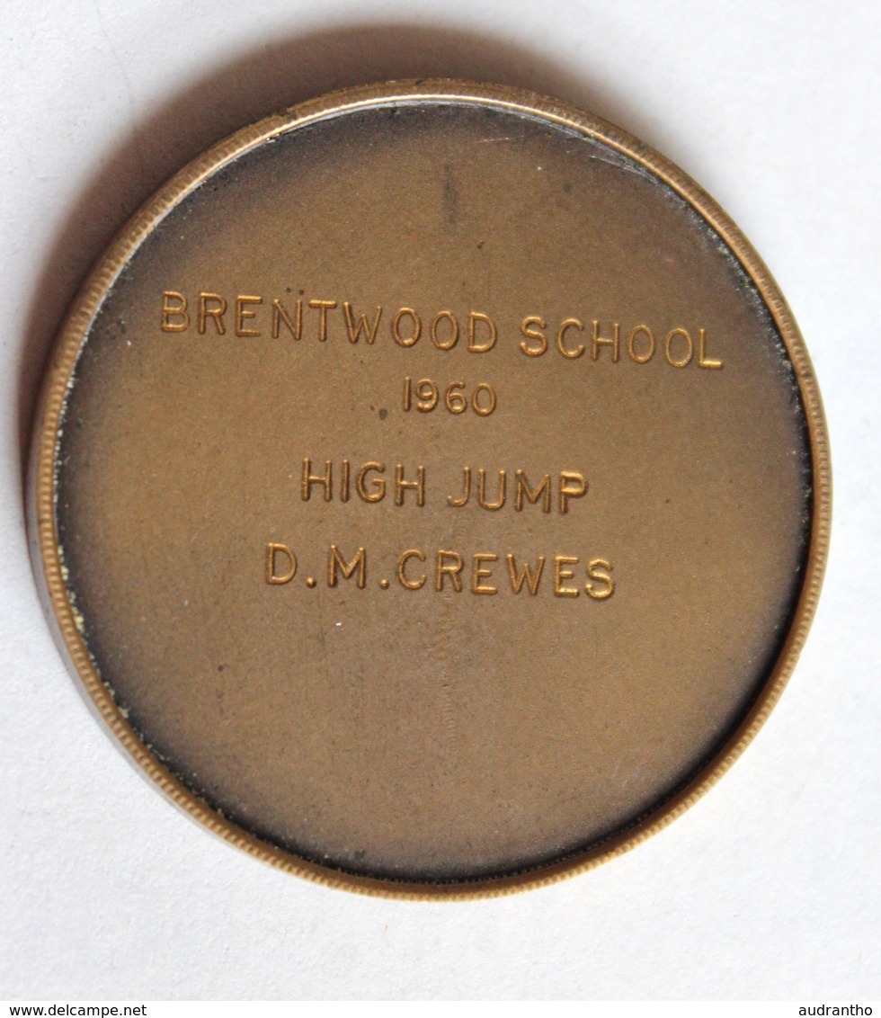 Médaille Bronze Medal Brentwood School 1960 High Jump Saut En Hauteur Sport Récompense Sportive D. M. Crewes - Autres & Non Classés