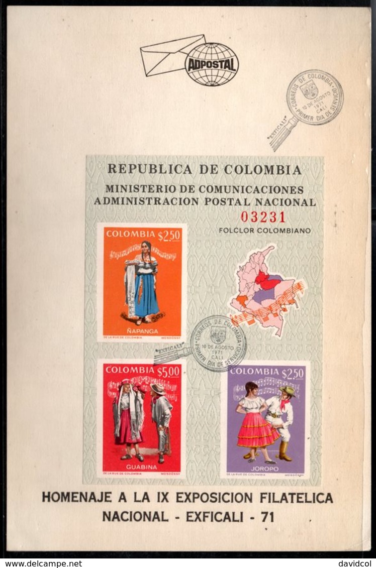 COLOMBIA- KOLUMBIEN - 1971. FD CARD / TPD.  S/S. TRADITIONAL DANCES - Colombia