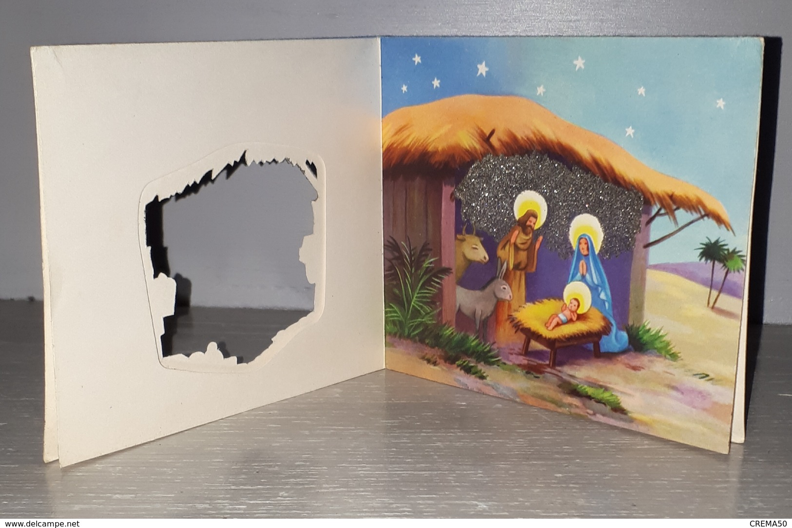 Carte à Système Pop-Up - Crèche: Joyeux Noël. Paillettes - A Systèmes