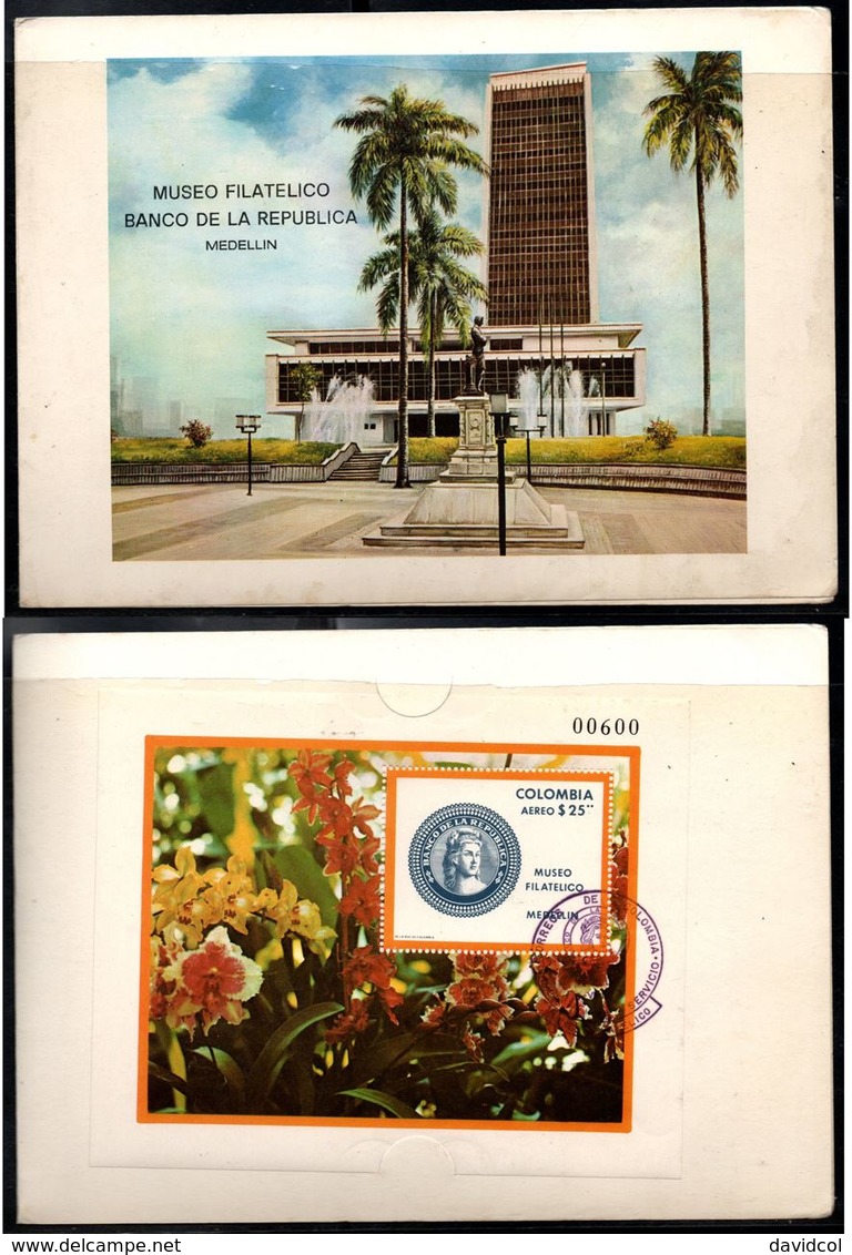 COLOMBIA- KOLUMBIEN - 1977. FD CARD  / TPD. S/S.  PHILATELIC MUSEUM IN MEDELLIN CITY - Colombia