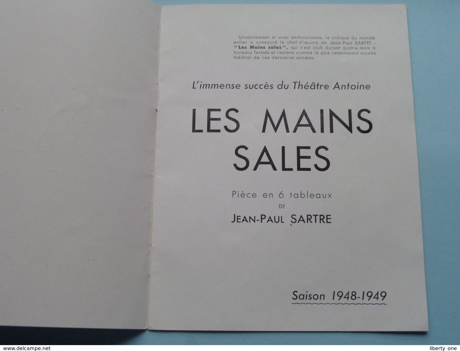 GALAS Ch. BARET Théatre Antoine ( Les Mains Sales ) Jean Paul Sartre > Saison 1948-1949 Paris ( Voir Photo ) ! - Programma's