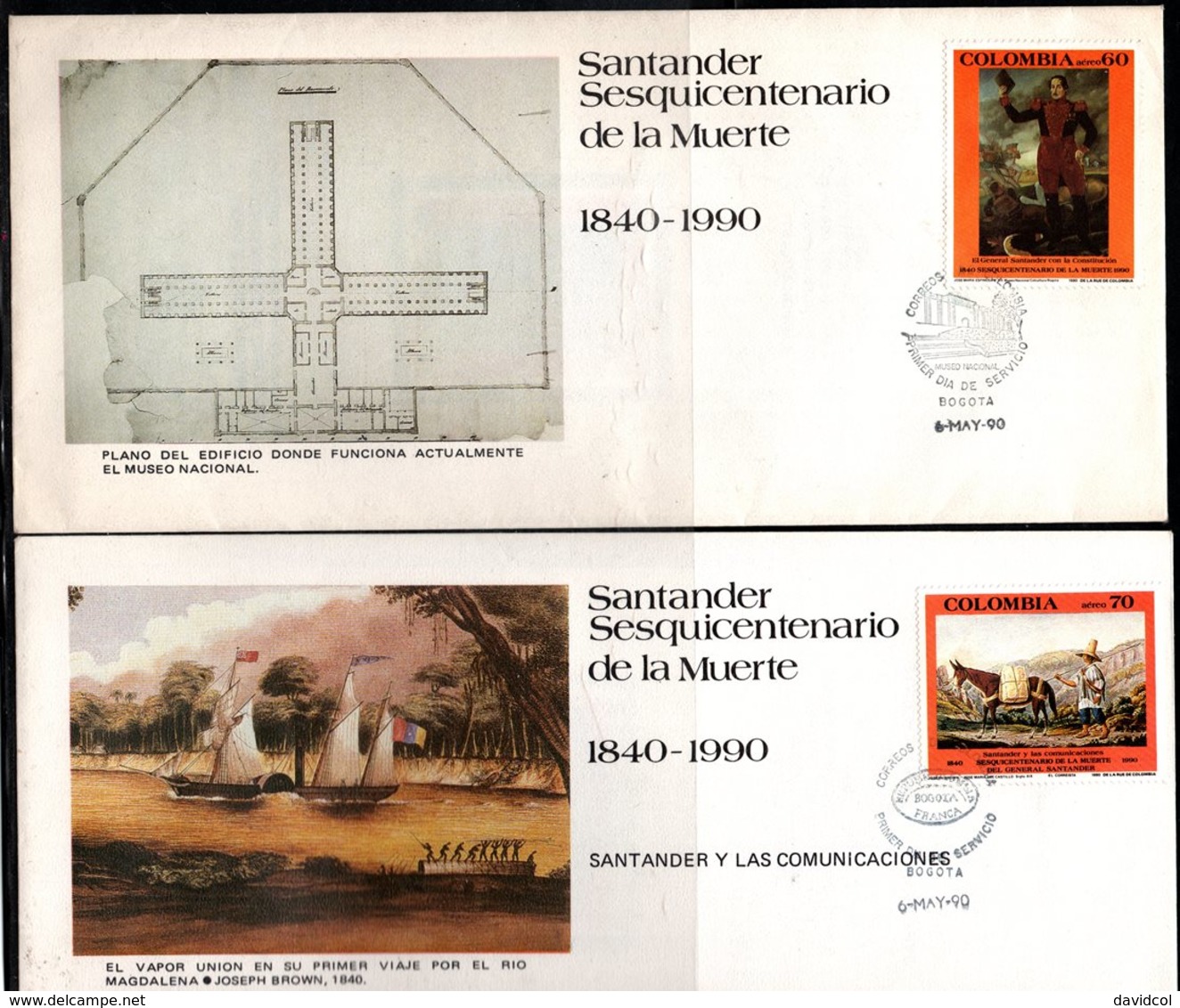 COLOMBIA- KOLUMBIEN - 1990. FDC/ SPD. 150 YEARS OF SANTANDER DEATH. SET X 5 COVERS. - Colombia