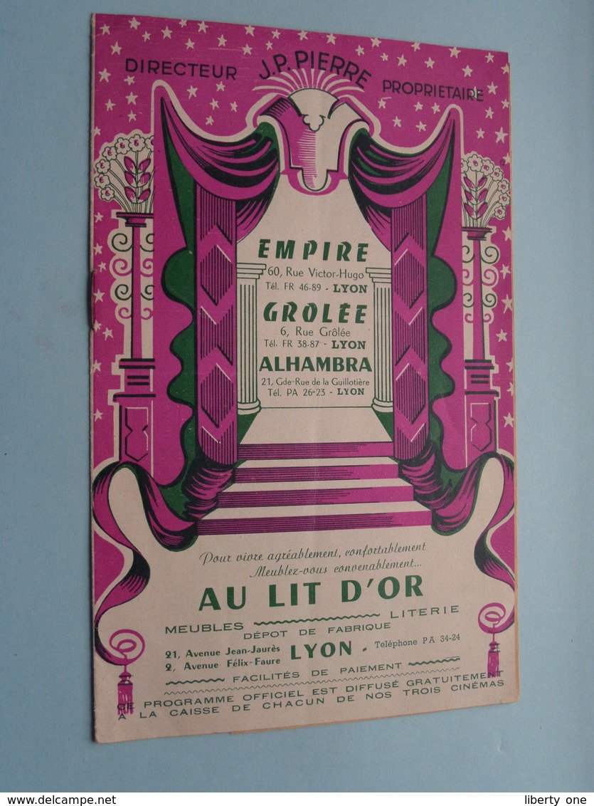 LYON - EMPIRE Rue Victor Hugo - GROLEE Rue Grolée - ALHAMBRA Rue De La Guillotière / Anno 1955 LYON ( Voir Photo ) ! - Programme