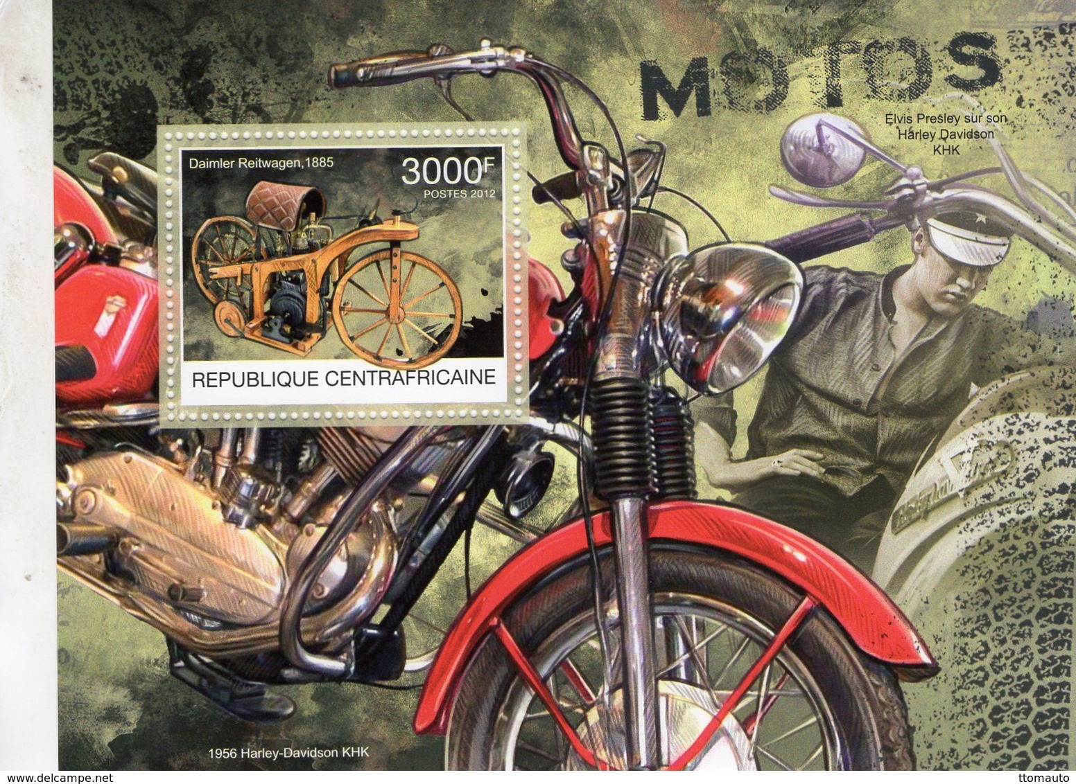 Republique Centraficane  -  Daimler Reitwagen 1885 - Harley-Davidson KHK 1956  -  1v Feuillet Neuf/MNH - Motorbikes