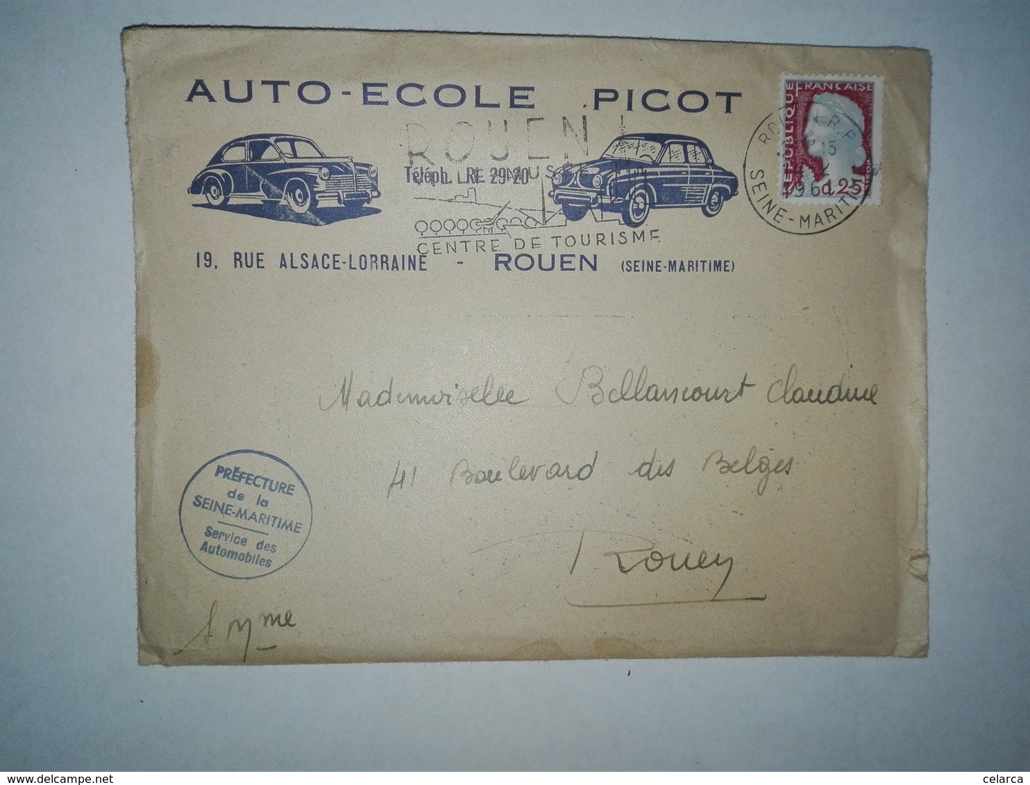 ENVELOPPE AUTO ECOLE PANNEAUX SIGNALISATION 1961 CACHET PREFECTURE - Diplômes & Bulletins Scolaires