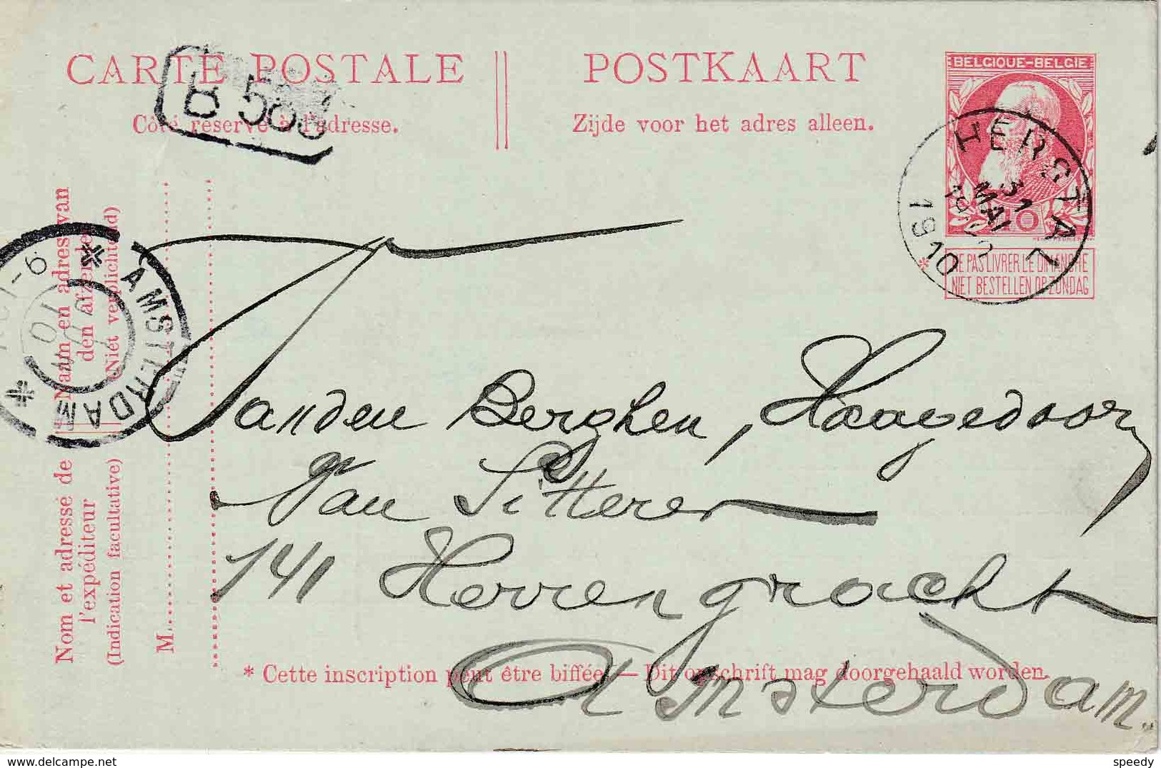 ENTIER (B) REPIQUAGE " HERSTAL  31 MAI 1910" + " CHARBONNAGE DE, BONNE-ESPERANCE / Herstal - Errors & Oddities