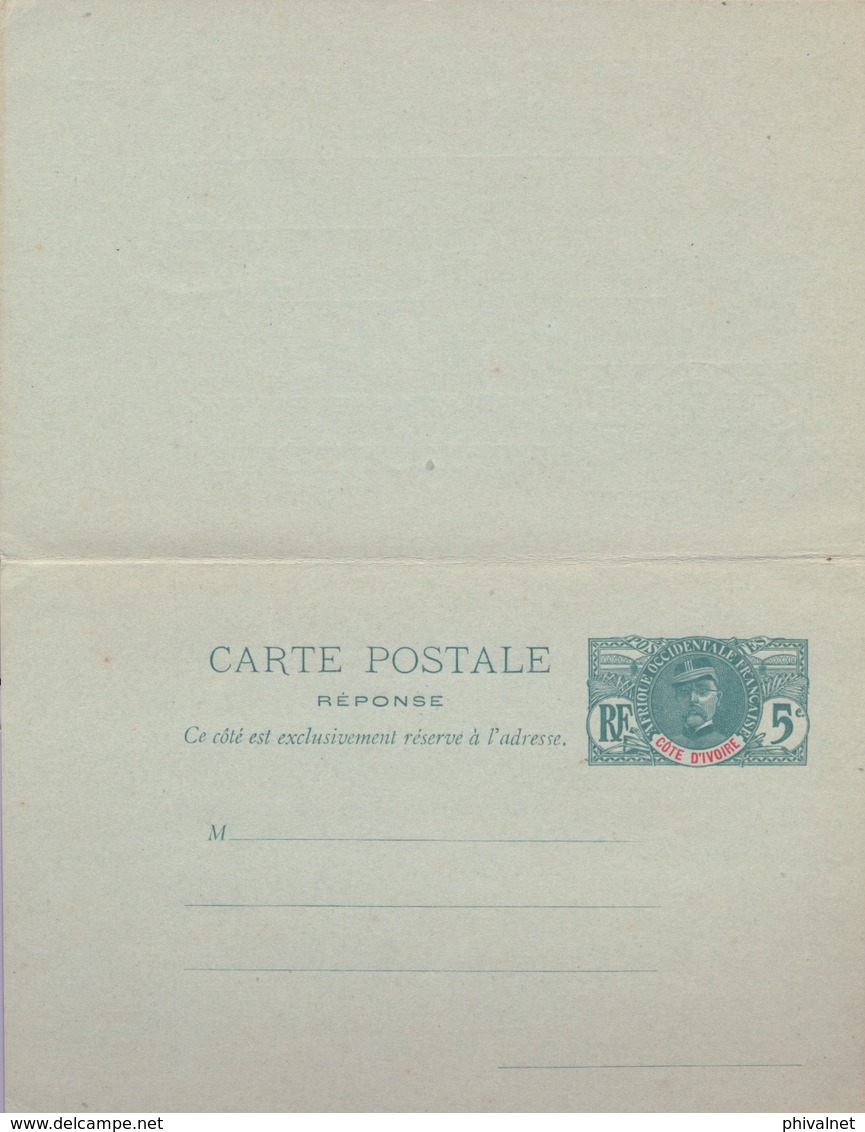 COSTA DE MARFIL , COTE D'IVOIRE , ENTERO POSTAL SIN CIRCULAR Nº 7 , TIPO FAIDHERBE , CON TARJETA DE RESPUESTA - Covers & Documents