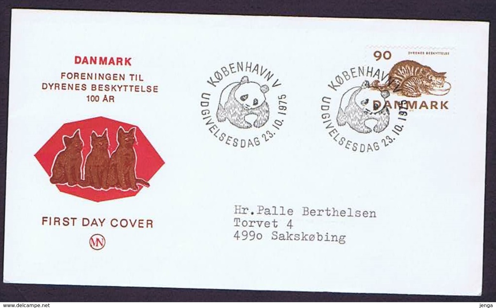 Denmark; 1975; Animal Protection - WWF.  FDC With Cats And Panda Postmark - FDC