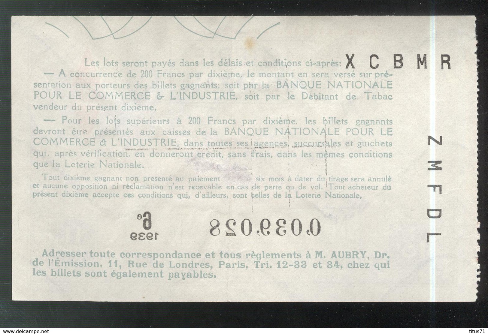 Billet De Loterie - 1/10 Confédération Des Débitants De Tabac 6ème Tranche 1939 - Billets De Loterie