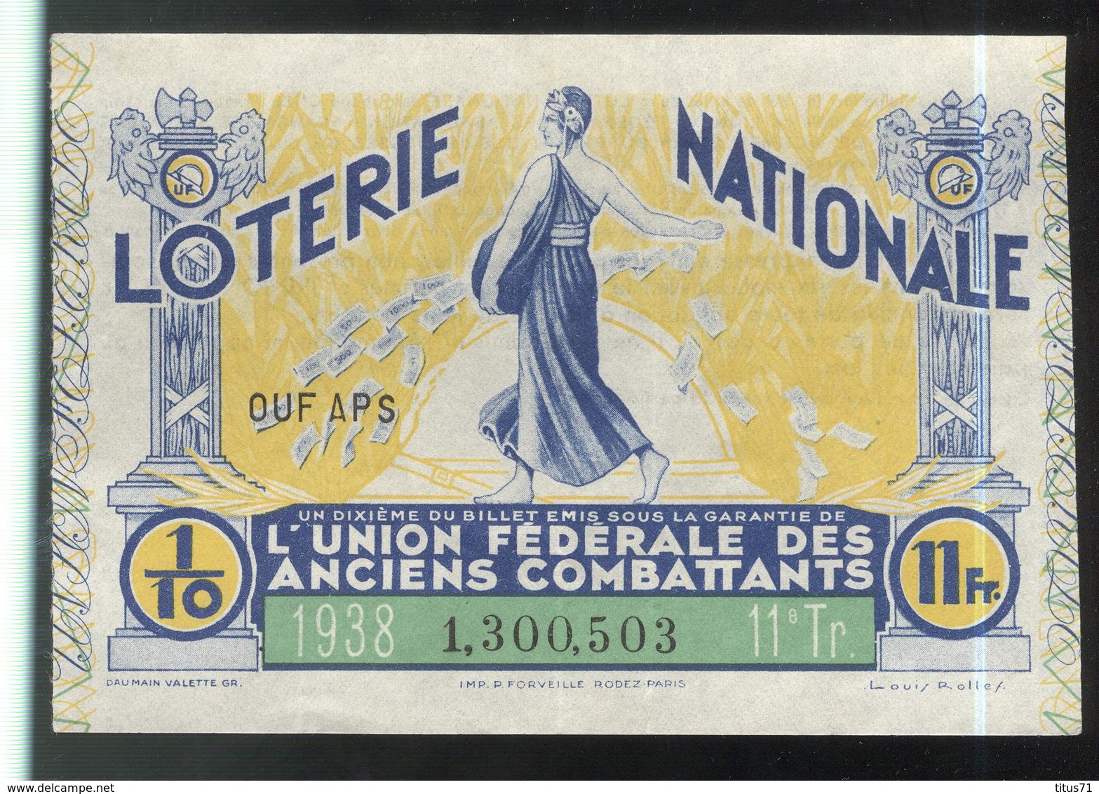 Billet De Loterie - 1/10 Union Fédérale Des Anciens Combattants 11ème Tranche 1938 - Loterijbiljetten