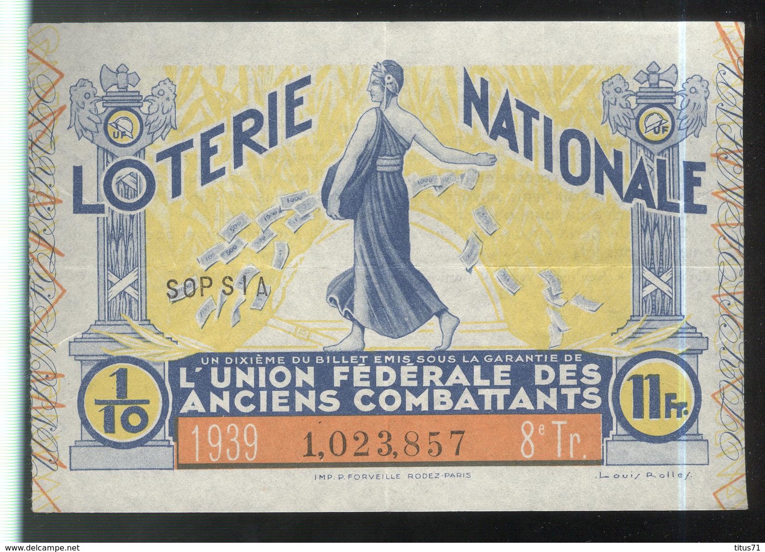 Billet De Loterie - 1/10 Union Fédérale Des Anciens Combattants 8ème Tranche 1939 - Billets De Loterie