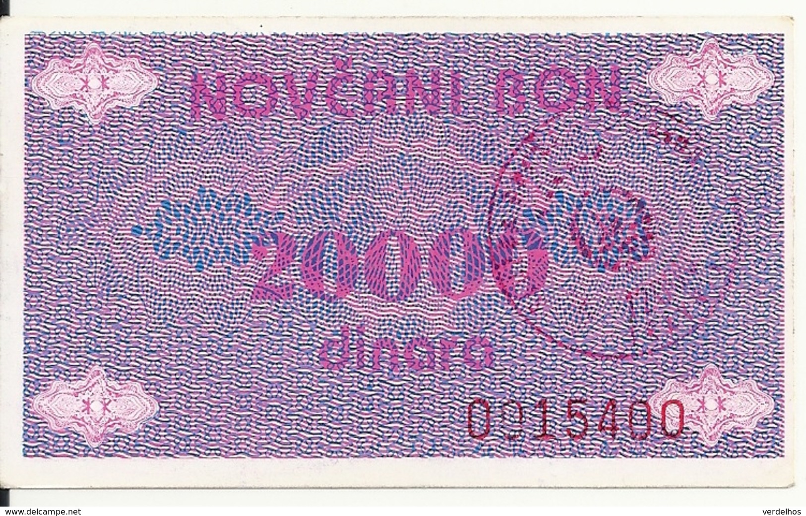 BOSNIE-HERZEGOVINE 20000 DINARA ND1992 VF P 52A - Bosnie-Herzegovine