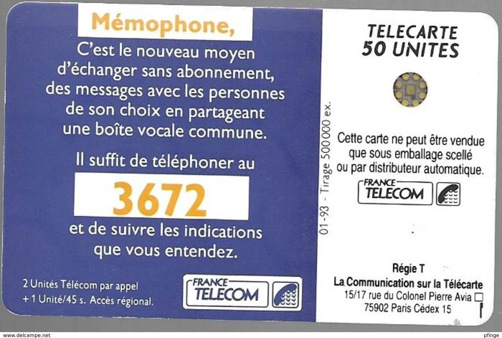 Telecarte 50 - Mémophone 3672 - Téléphones