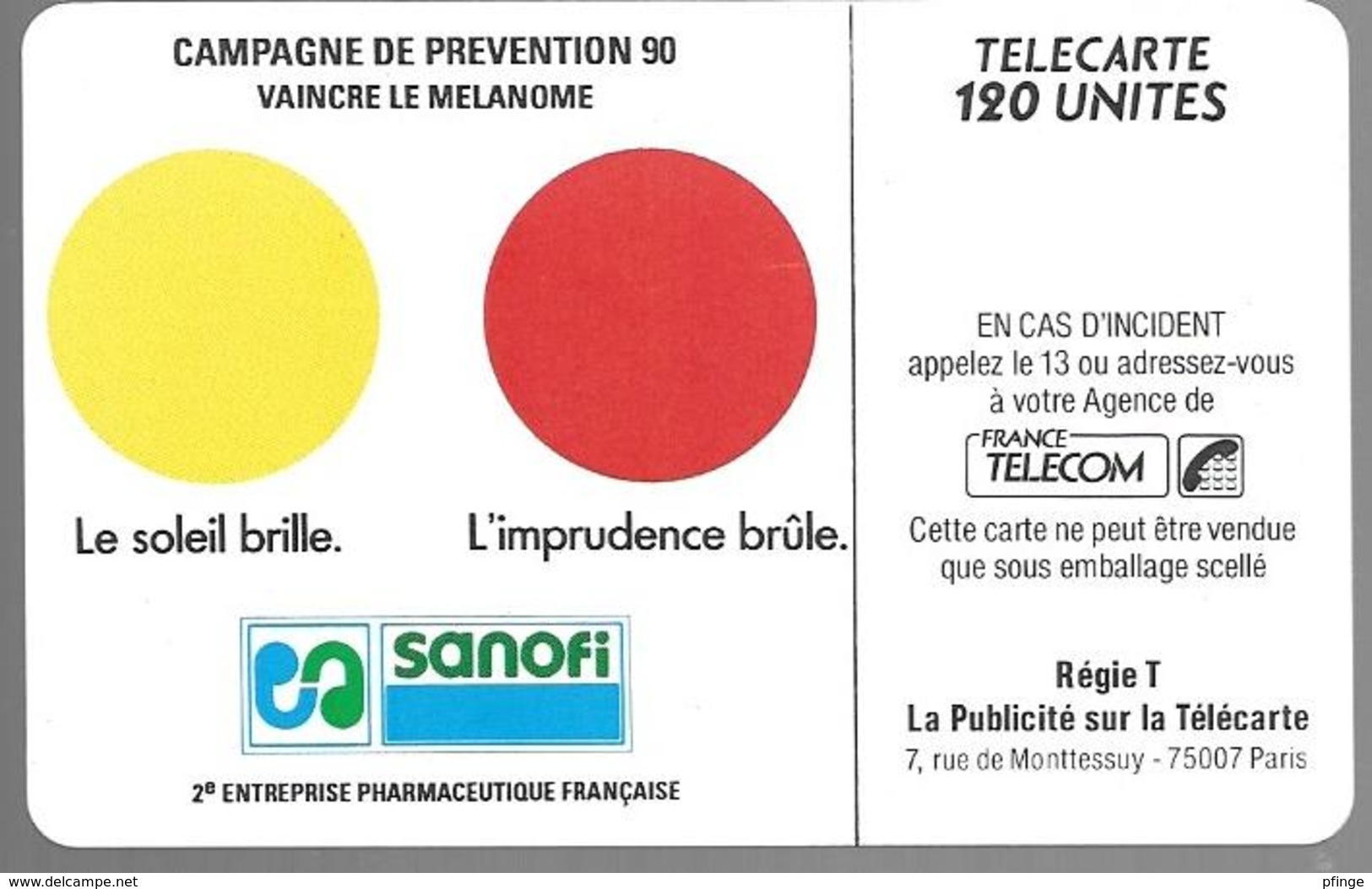 Telecarte 50 - Sanofi - Vaincre Le Mélanome - Advertising