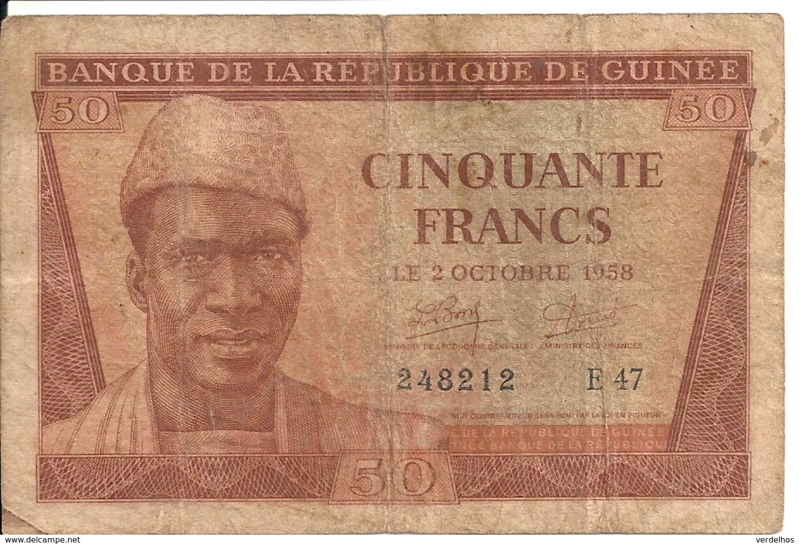 GUINEE 50 FRANCS 1958 VG+ P 6 - Guinée