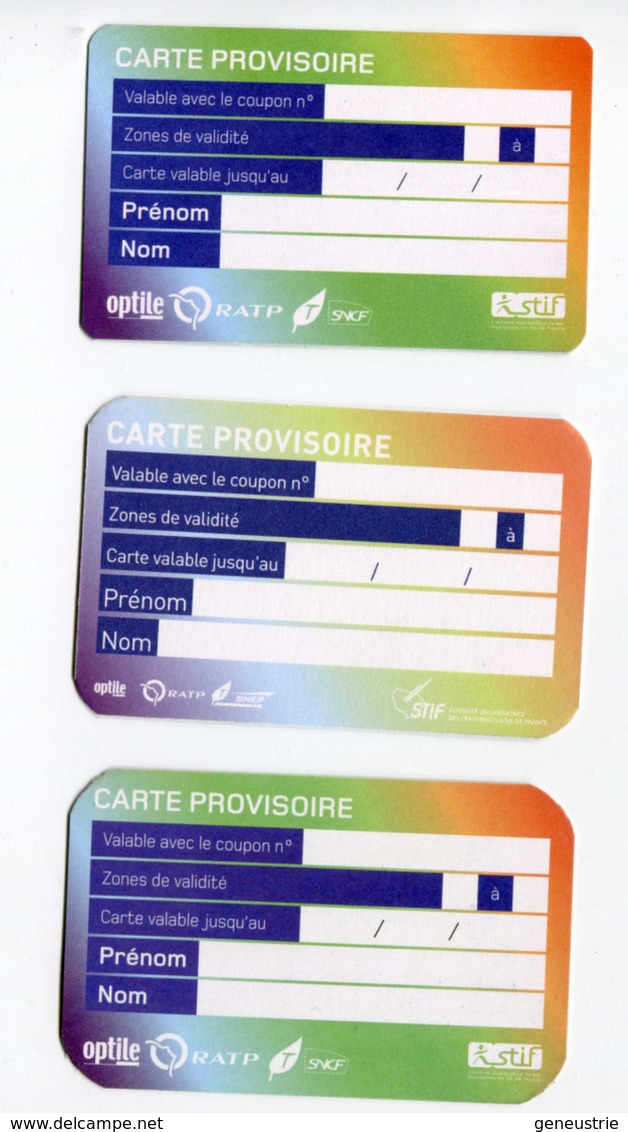 Série De 3 Cartes Provisoires SNCF / RATP Délivrées En Cas De Déterioration Du Titre Principal - Ticket RER Métro Paris - Europe