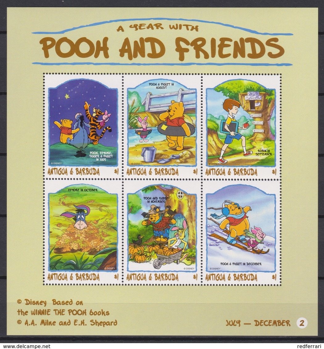 2433/2  Walt Disney  Antigua & Barbuda  1998 - Winnie The Pooh And Friends Over The Months . - Disney