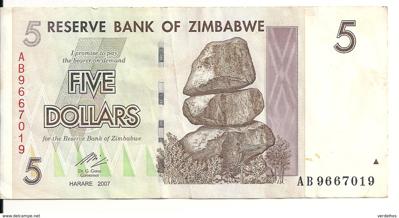 ZIMBABWE 5 DOLLARS 2007 VF P 66 - Zimbabwe