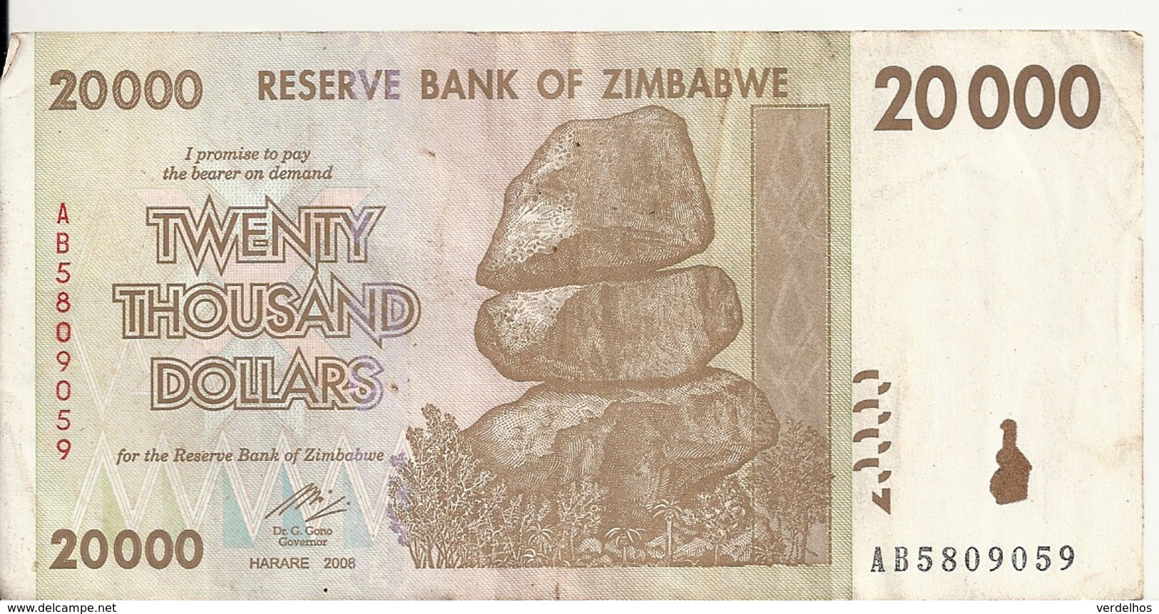 ZIMBABWE 20000 DOLLARS 2008 VF P 73 - Zimbabwe