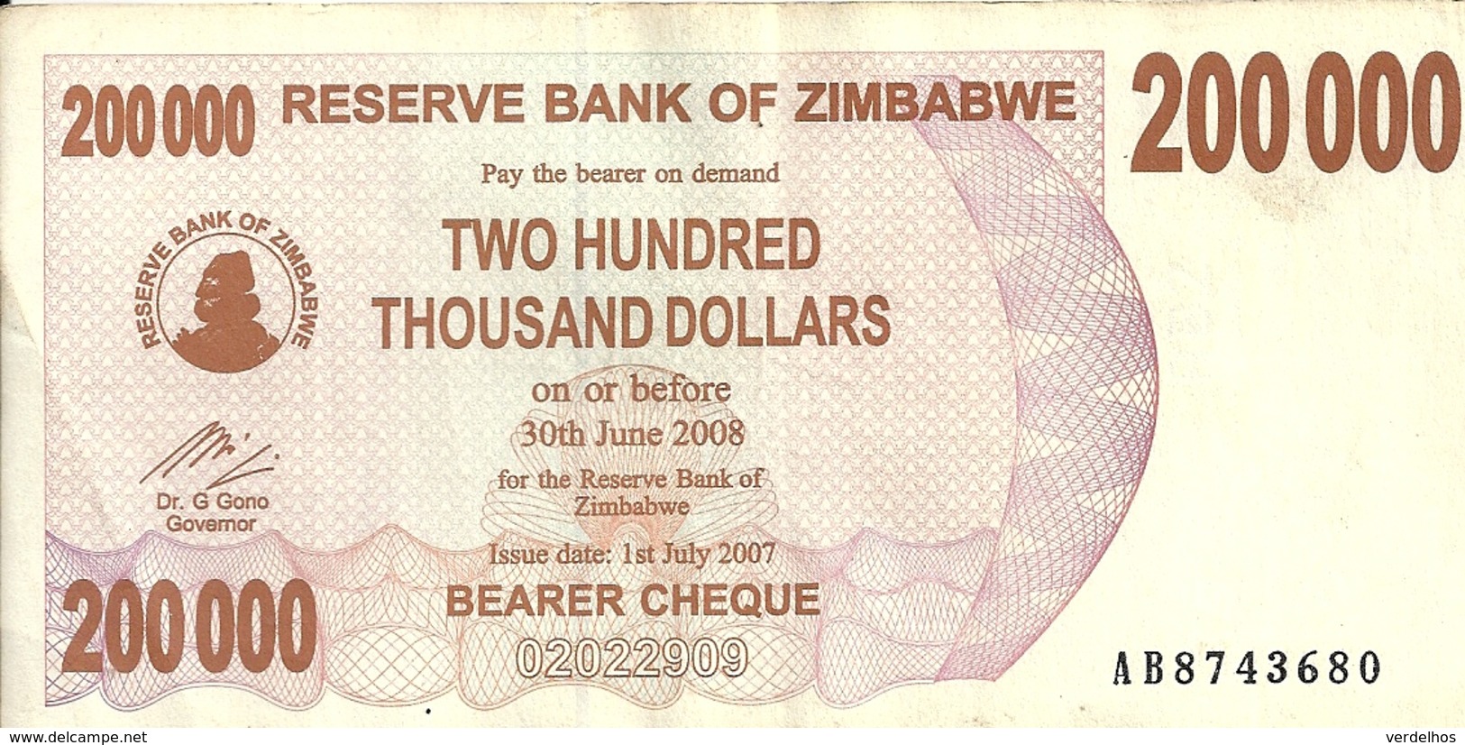 ZIMBABWE 200000 DOLLARS 2007 VF P 49 - Zimbabwe