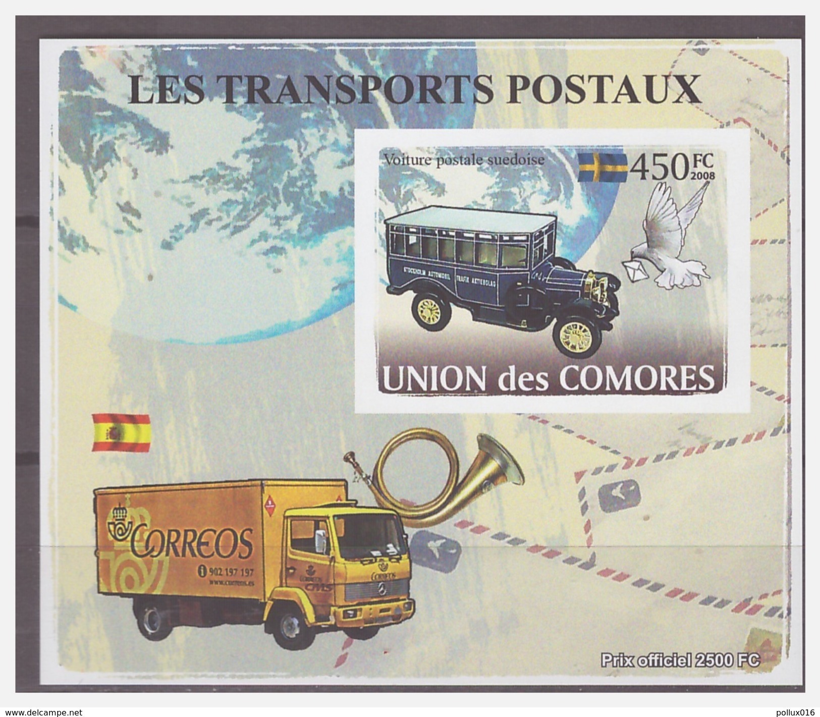 0207 Comores 2008 Postvervoer Postcar S/S MNH Imperf - Post