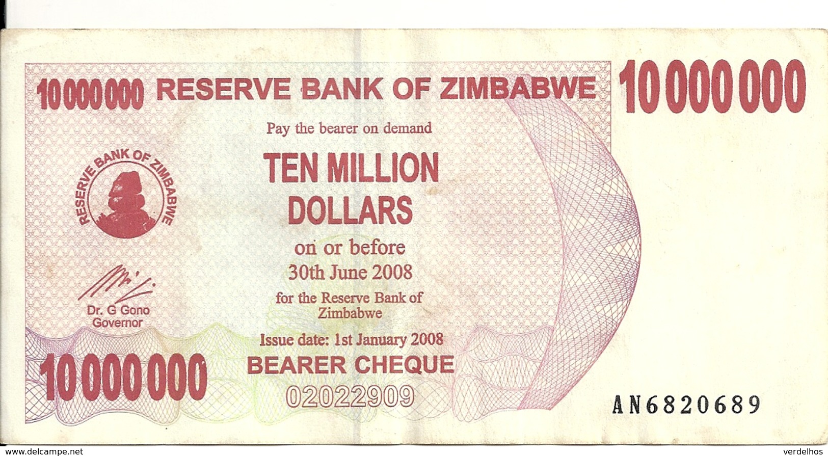 ZIMBABWE 10 MILLION DOLLARS 2008 VF P 55 - Zimbabwe