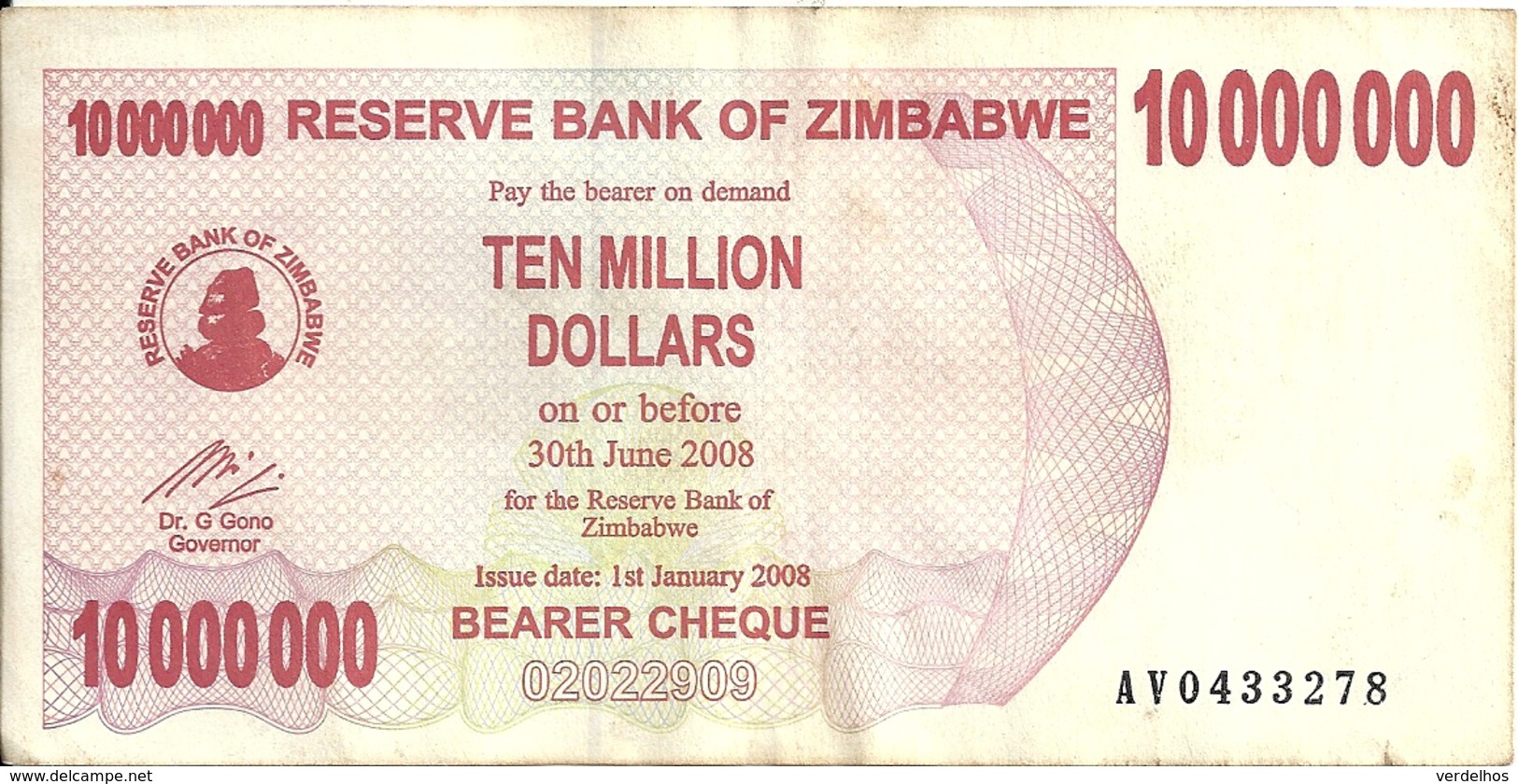 ZIMBABWE 10 MILLION DOLLARS 2008 VF P 55 - Zimbabwe