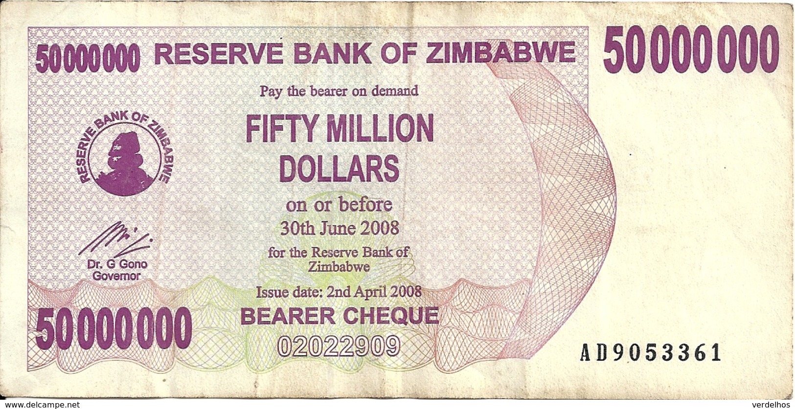 ZIMBABWE 50 MILLION DOLLARS 2008 VF P 57 - Zimbabwe