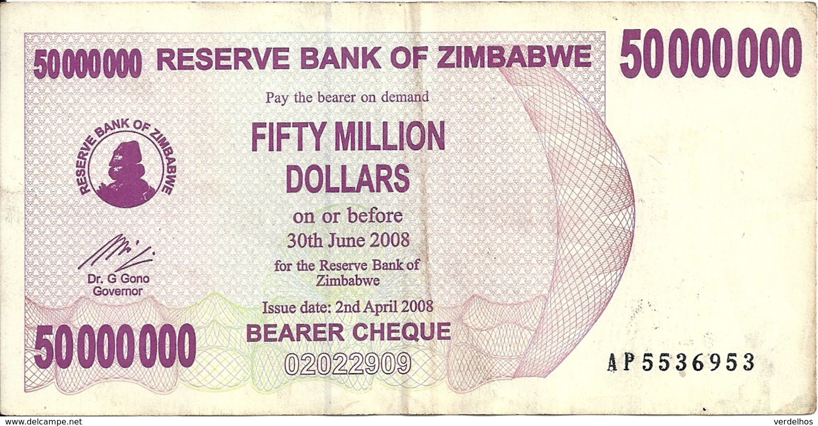 ZIMBABWE 50 MILLION DOLLARS 2008 VF P 57 - Zimbabwe