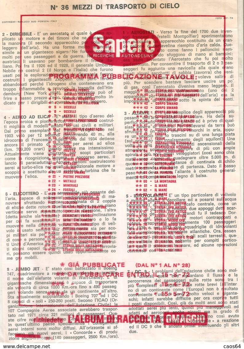 SAPERE RICERCHE AUTOADESIVE N. 36 MEZZI DI TRASPORTO DI CIELO - Altri & Non Classificati