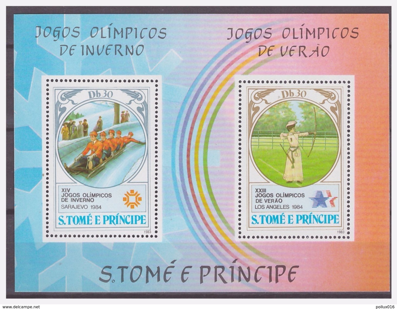 0242 Sao Tome 1983 Olympic 1984 Winter And Summer Bobsleigh Arrow S/S MNH - Zomer 1984: Los Angeles