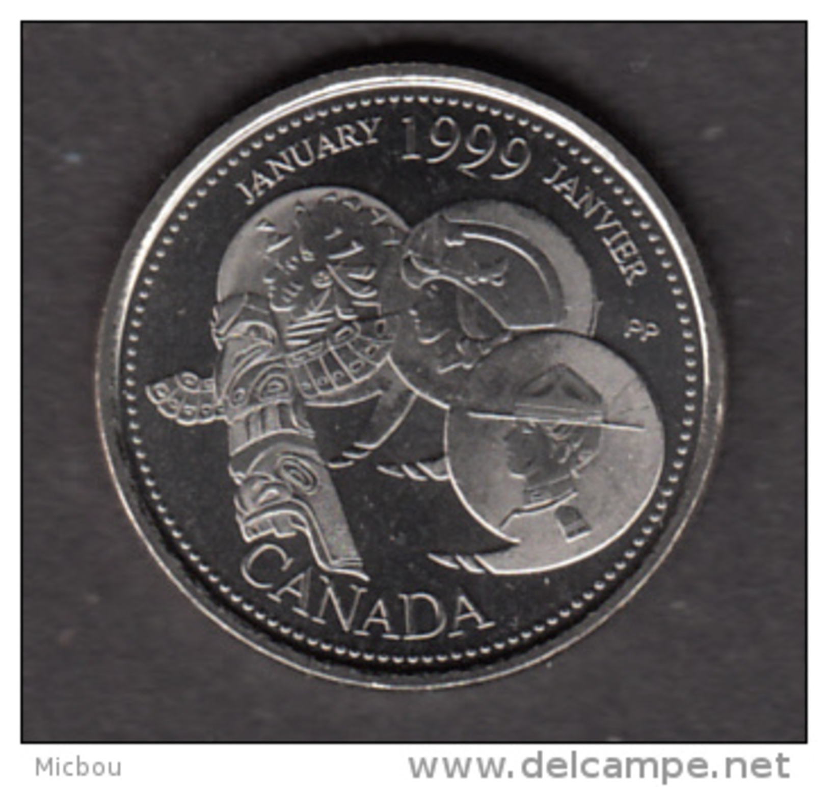 Canada, 25¢,  UNCL, 1999, Janvier, January, Totem, Indiens D'amérique, Amérindien, Amerindian, Police - Canada