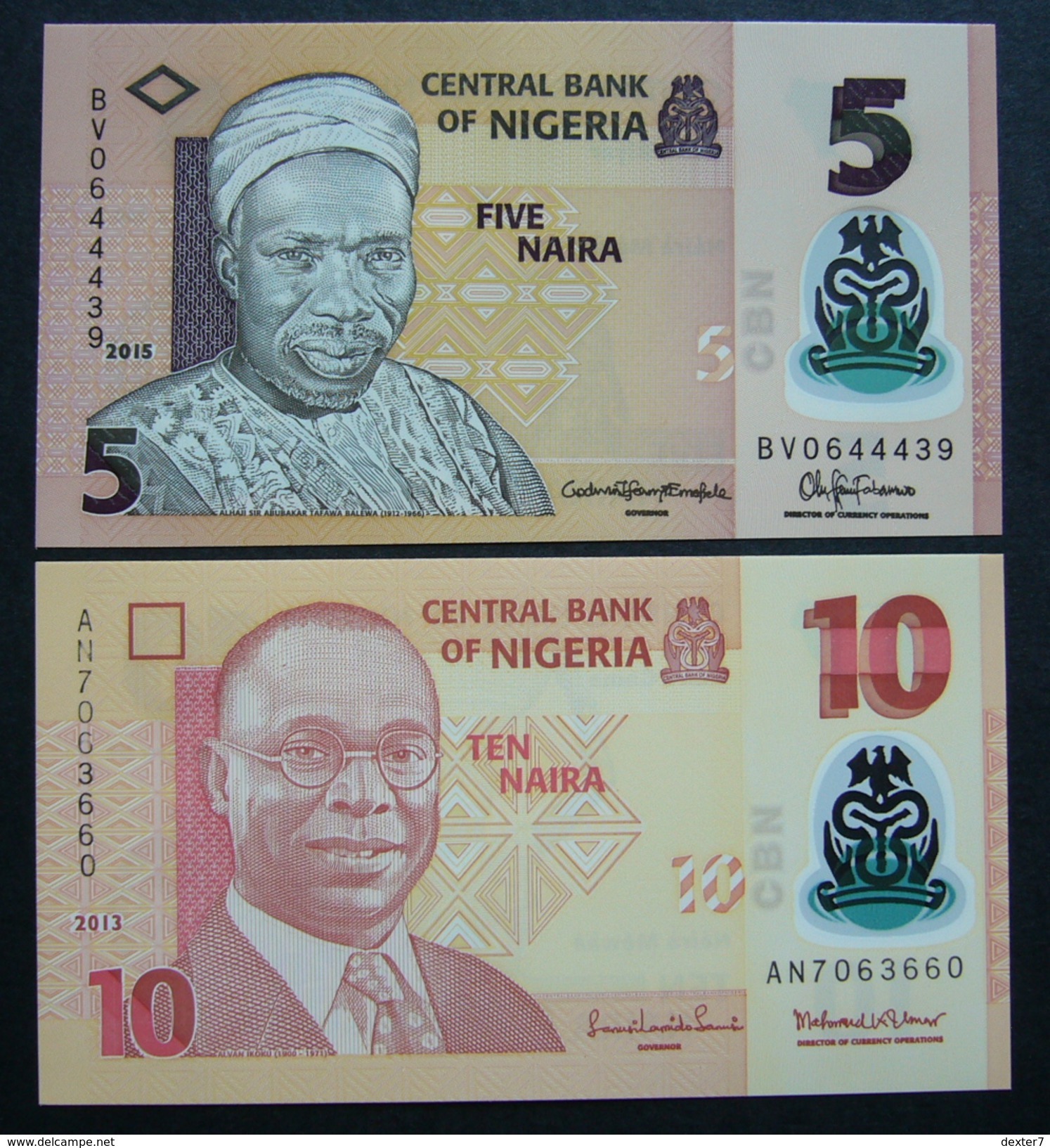 Nigeria 5 E 10 Naira - 2x Pcs Set UNC FDS Polymer - Nigeria