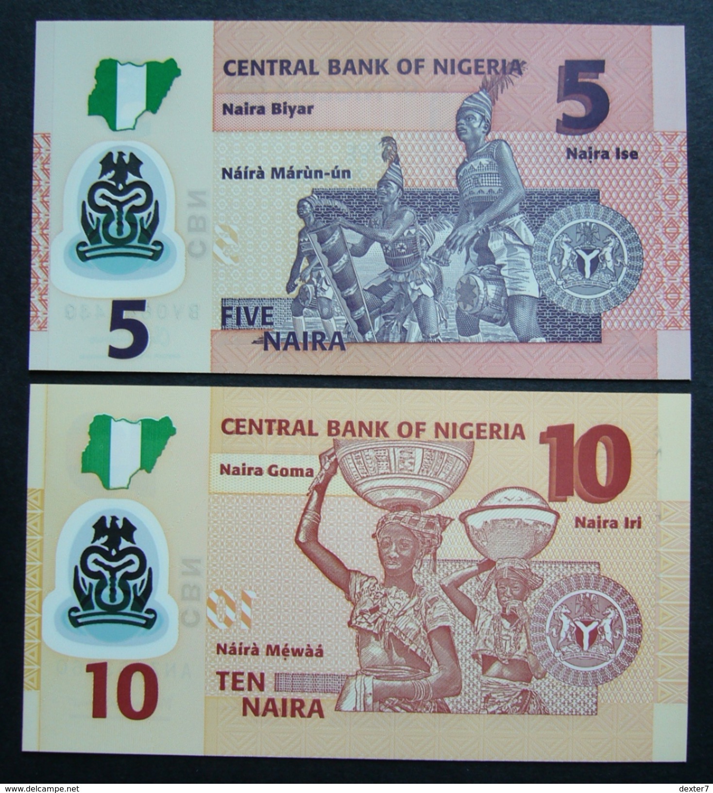 Nigeria 5 E 10 Naira - 2x Pcs Set UNC FDS Polymer - Nigeria