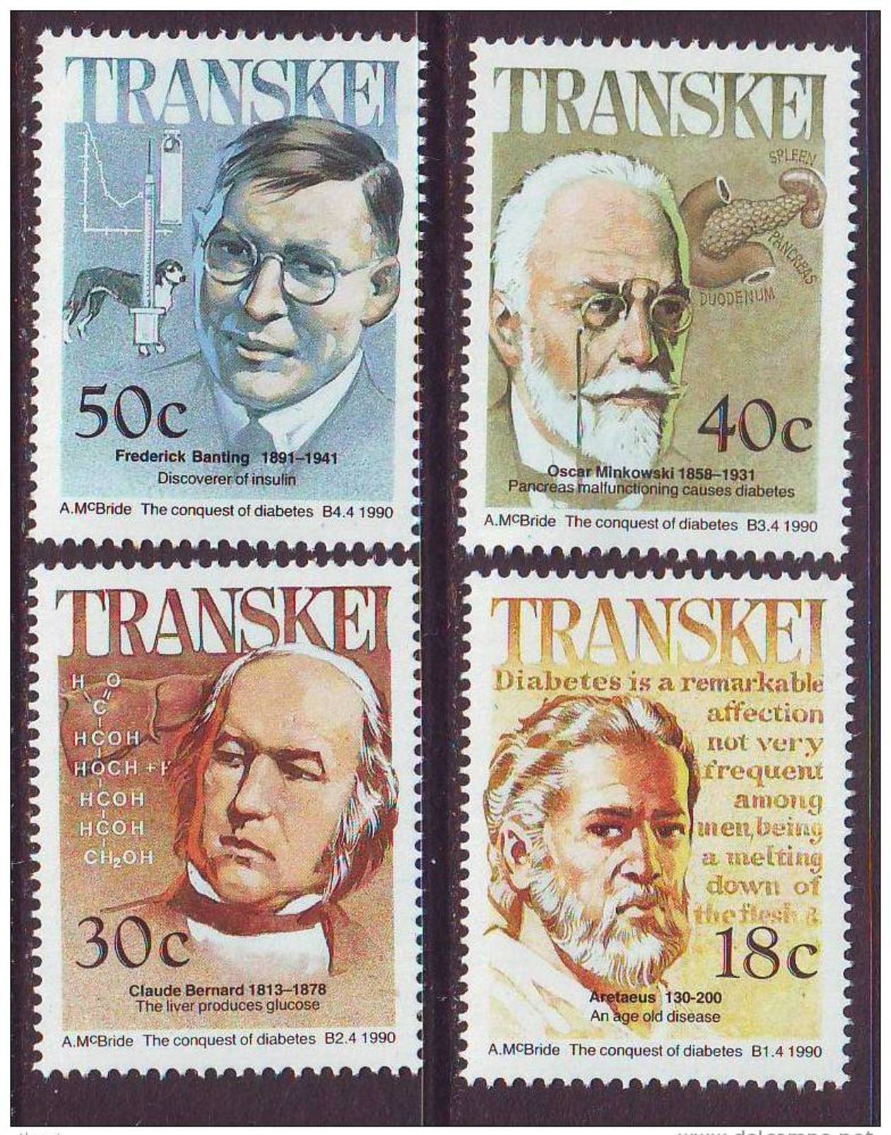 D101225 Transkei 1990 South Africa MEDICAL DISCOVERIES Insulin Diabetes Glucose Alzheimers MNH Set - Transkei